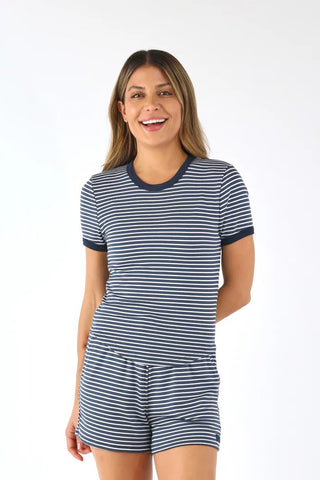 Softflex Tranquil Tee - Navy White Stripes